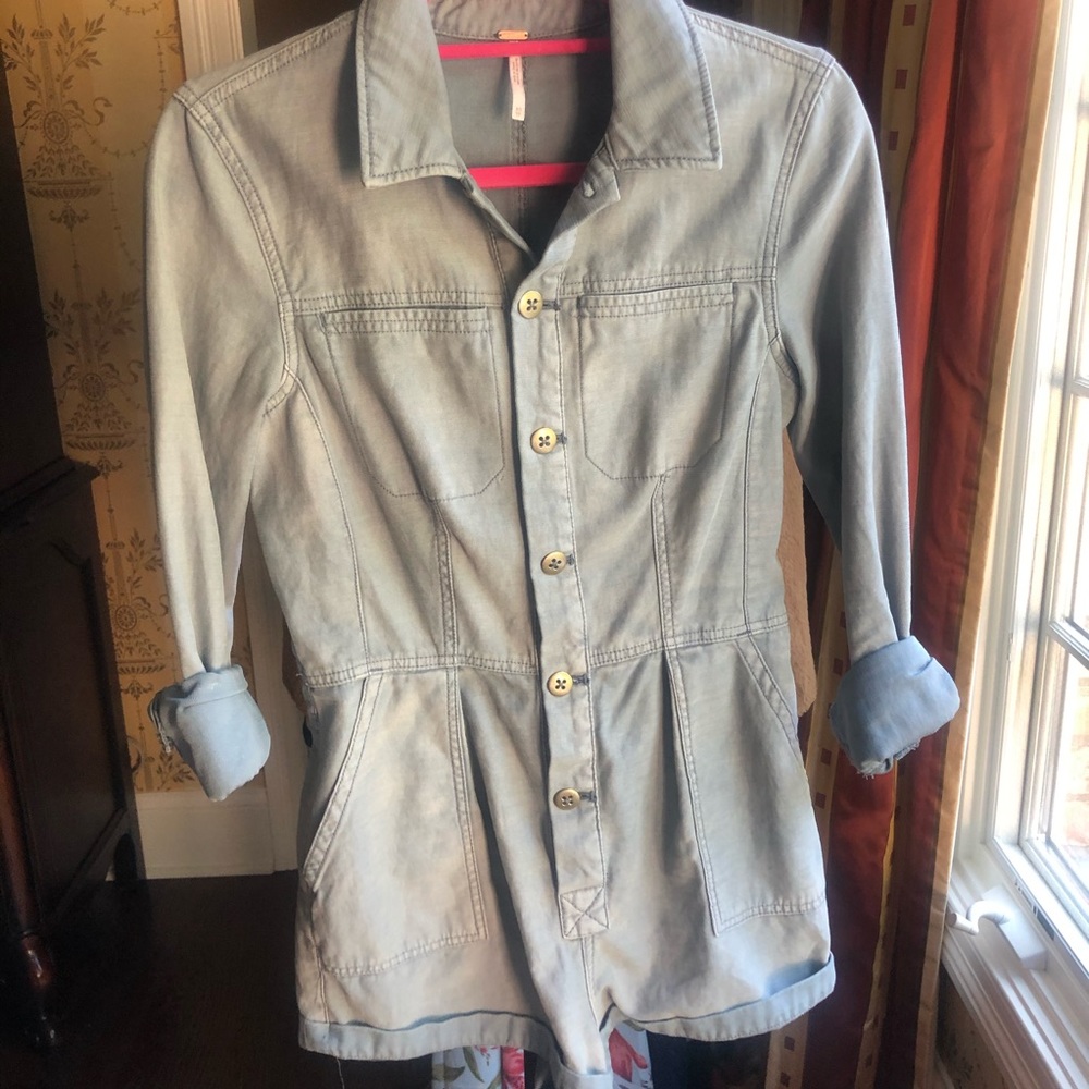 Free people jean quarter sleeve romper